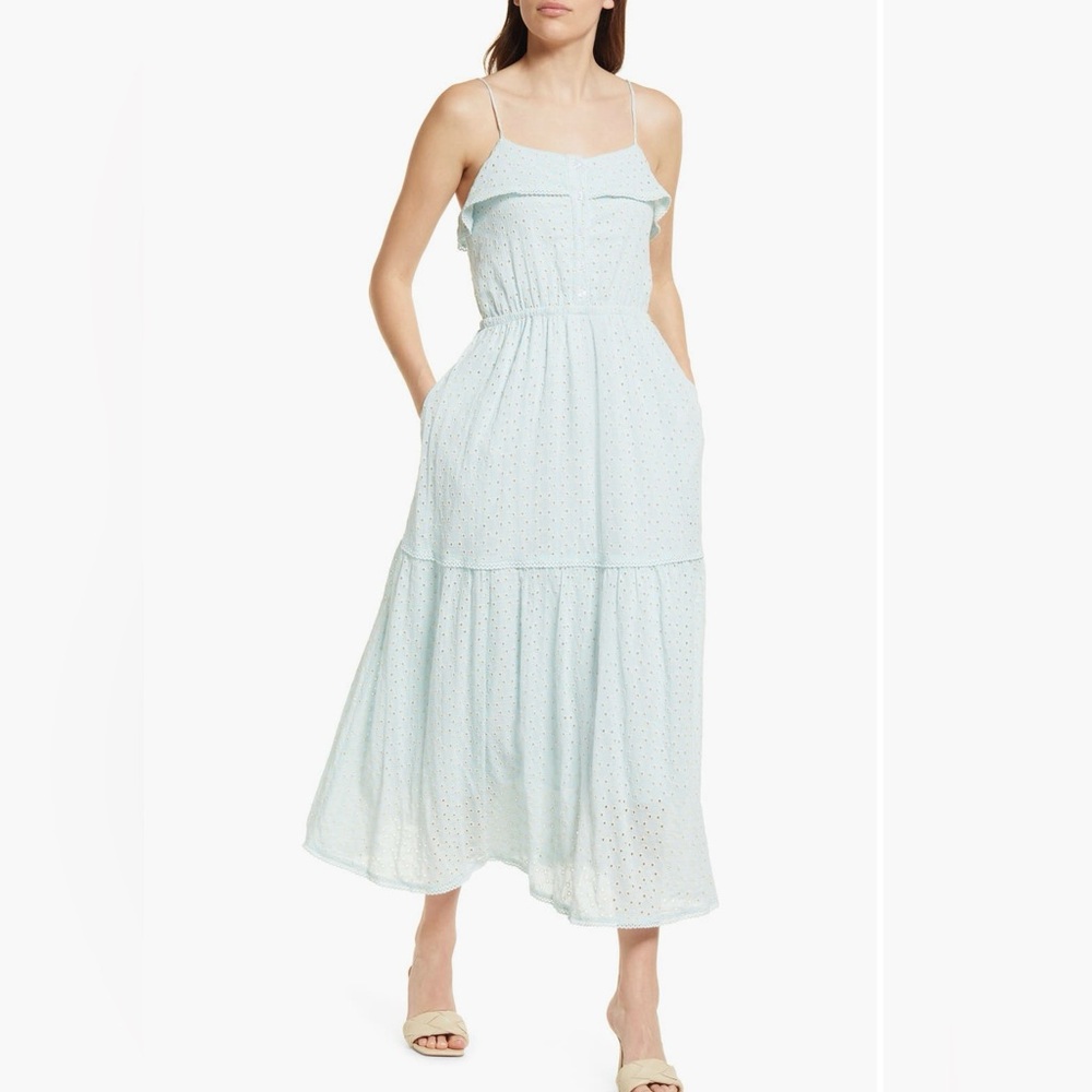 Lost & Wander Blissful Blues Eyelet Detail Maxi Dress~ size L